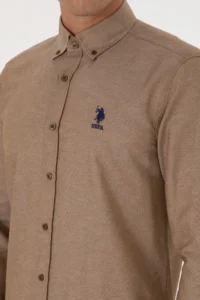 US Polo Assn. Men Khaki Long Sleeve Basic Shirt - Image 7