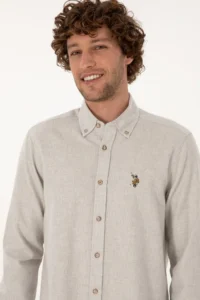 US Polo Assn. Men Ecru Long Sleeve Basic Shirt - Image 2