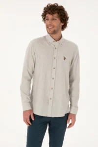 US Polo Assn. Men Ecru Long Sleeve Basic Shirt - Image 3