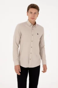 US Polo Assn. Men Beige Long Sleeve Basic Shirt