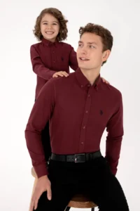 US Polo Assn. Men Burgundy Long Sleeve Basic Shirt - Image 3