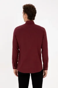 US Polo Assn. Men Burgundy Long Sleeve Basic Shirt - Image 5