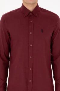 US Polo Assn. Men Burgundy Long Sleeve Basic Shirt - Image 6