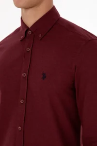 US Polo Assn. Men Burgundy Long Sleeve Basic Shirt - Image 7