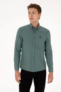 US Polo Assn. Men dark Green Long Sleeve Basic Shirt