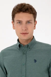 US Polo Assn. Men dark Green Long Sleeve Basic Shirt - Image 2