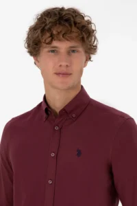 US Polo Assn. Men Burgundy Long Sleeve Basic Shirt - Image 2