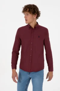 US Polo Assn. Men Burgundy Long Sleeve Basic Shirt - Image 3