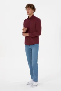 US Polo Assn. Men Burgundy Long Sleeve Basic Shirt - Image 4