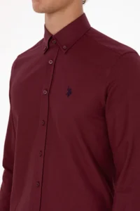 US Polo Assn. Men Burgundy Long Sleeve Basic Shirt - Image 7