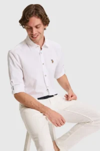 US Polo Assn. Men linen blended WHITE Long Sleeve Basic Shirt