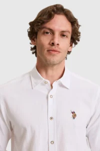 US Polo Assn. Men linen blended WHITE Long Sleeve Basic Shirt - Image 2