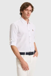 US Polo Assn. Men linen blended WHITE Long Sleeve Basic Shirt - Image 3