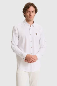 US Polo Assn. Men linen blended WHITE Long Sleeve Basic Shirt - Image 4