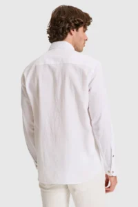 US Polo Assn. Men linen blended WHITE Long Sleeve Basic Shirt - Image 6