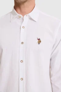 US Polo Assn. Men linen blended WHITE Long Sleeve Basic Shirt - Image 7