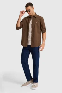 US Polo Assn. Men  linen blended Brown Long Sleeve Basic Shirt - Image 4