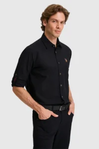 US Polo Assn. Men linen blended Black Long Sleeve Basic Shirt