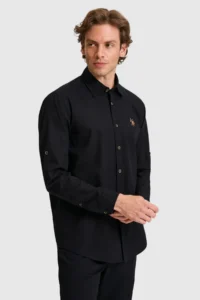 US Polo Assn. Men linen blended Black Long Sleeve Basic Shirt - Image 3