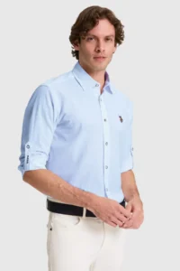 US Polo Assn. Men Light Khaki Long Sleeve Basic Shirt - Image 2
