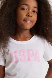 US Polo Assn. Girls' WHITE Crew Neck Basic T-Shirt - Image 2