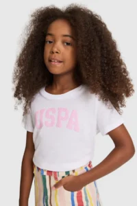 US Polo Assn. Girls' WHITE Crew Neck Basic T-Shirt - Image 3