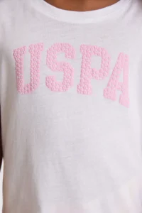 US Polo Assn. Girls' WHITE Crew Neck Basic T-Shirt - Image 5