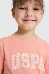 US Polo Assn. Girls' Salmon Crew Neck Basic T-Shirt - Image 2