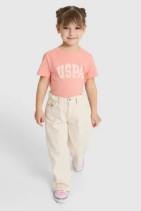 US Polo Assn. Girls' Salmon Crew Neck Basic T-Shirt - Image 4