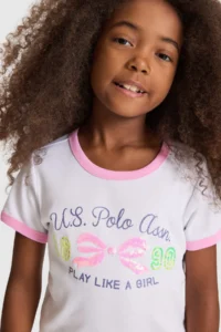 US Polo Assn. Girls' WHITE Crew Neck T-Shirt - Image 2