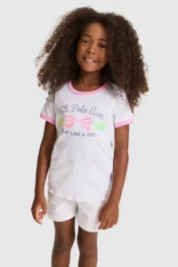 US Polo Assn. Girls' WHITE Crew Neck T-Shirt - Image 3