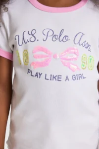 US Polo Assn. Girls' WHITE Crew Neck T-Shirt - Image 6