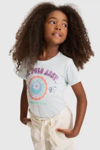 US Polo Assn. Girls' Water Green Crew Neck T-Shirt - Image 3