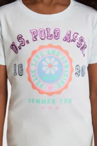 US Polo Assn. Girls' Water Green Crew Neck T-Shirt - Image 6