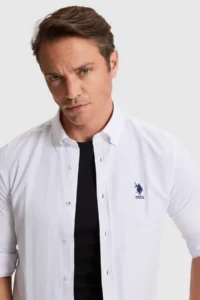 US Polo Assn. Men WHITE Long Sleeve Basic Shirt - Image 2