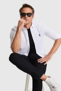 US Polo Assn. Men WHITE Long Sleeve Basic Shirt - Image 3