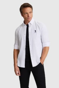 US Polo Assn. Men WHITE Long Sleeve Basic Shirt - Image 5