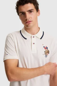 US Polo Assn. Men WHITE slim Fit Polo Shirt Collar Basic T-Shirt - Image 2