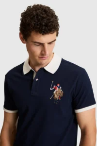US Polo Assn. Men NAVY BLUE slim Fit Polo Shirt Collar Basic T-Shirt - Image 2