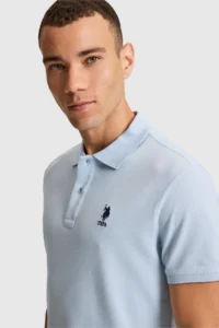US Polo Assn. Men Light BLUE slim Fit Polo Shirt Collar Basic T-Shirt - Image 2