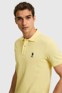US Polo Assn. Men slim Fit Polo Shirt Collar Light YELLOW Basic T-Shirt - Image 2