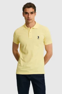 US Polo Assn. Men slim Fit Polo Shirt Collar Light YELLOW Basic T-Shirt - Image 3