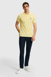 US Polo Assn. Men slim Fit Polo Shirt Collar Light YELLOW Basic T-Shirt - Image 4