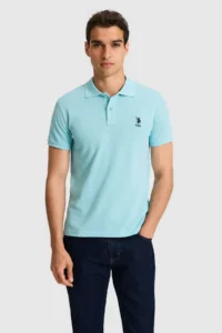 US Polo Assn. Men slim Polo Shirt Collar Aqua Basic T-Shirt