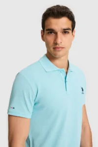 US Polo Assn. Men slim Polo Shirt Collar Aqua Basic T-Shirt - Image 2