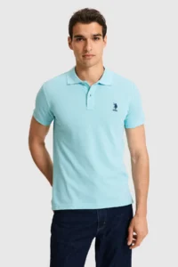 US Polo Assn. Men slim Polo Shirt Collar Aqua Basic T-Shirt - Image 3