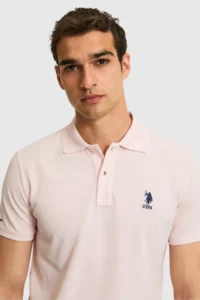 US Polo Assn. Men slim Fit Polo Shirt Collar Light PINK Basic T-Shirt - Image 2