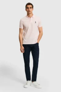 US Polo Assn. Men slim Fit Polo Shirt Collar Light PINK Basic T-Shirt - Image 4