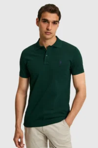 US Polo Assn. Men slim Fit Polo Shirt Collar dark Green Basic T-Shirt - Image 3