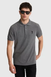 US Polo Assn. Men Anthracite Melange Regular Fit Polo Shirt Collar Basic T-Shirt